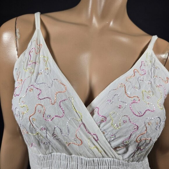 Y2k White Cotton Midi peasant dress Size XL Embroidered Crochet Lace Fairy Boho - Picture 2 of 13